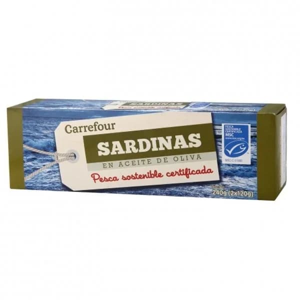 Sardinas en aceite de oliva procedente de pesca sostenible Extra Carrefour pack de 2 unidades de 84 g. - 0.17 kg - Imagen del producto en Findit