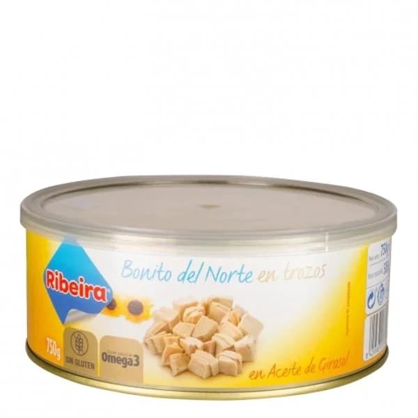 Bonito del norte en aceite de girasol en trozos Ribeira sin gluten 588 g. - 0.59 kg - Imagen del producto en Findit