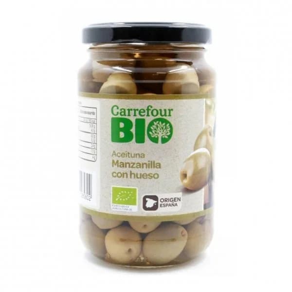 Aceituna manzanilla con hueso ecológica Carrefour Bio 200 g. - 0.2 kg - Imagen del producto en Findit