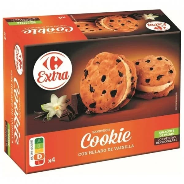 Sándwich cookie con helado de vainilla Carrefour Extra 4 ud. - 3.99 ud - Imagen del producto en Findit