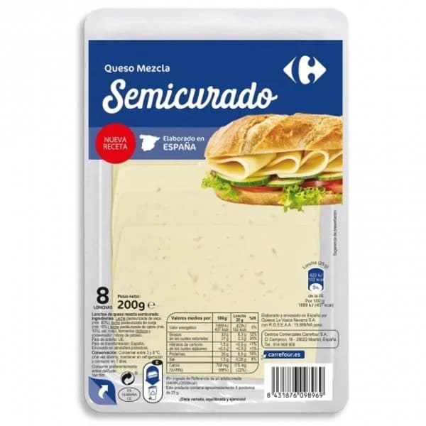 Queso en lonchas semicurado Carrefour 200 g. - 0.2 kg - Imagen del producto en Findit