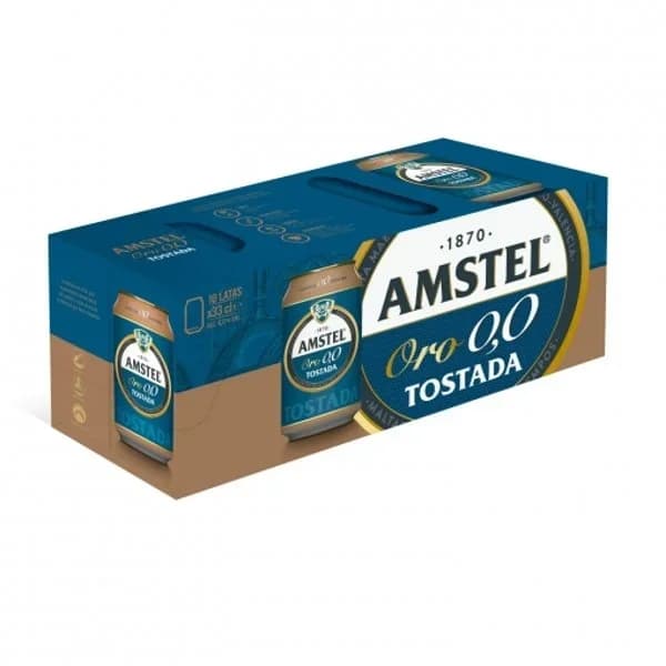 Cerveza tostada Amstel Oro 0.0 alcohol pack de 10 latas de 33 cl. - 3.3 l - Imagen del producto en Findit