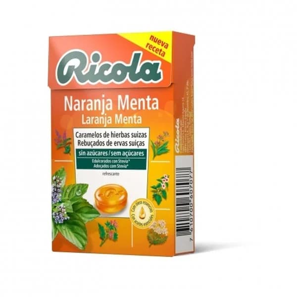 Caramelo sabor naranja y menta sin azúcar Ricola 50 g. - 1 ud - Imagen del producto en Findit