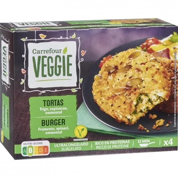 Hamburguesa de trigo, espinaca y emmental Carrefour Veggie 400 g. - 0.4 kg - Imagen del producto en Findit