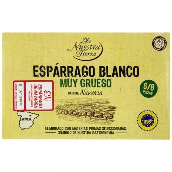 Esparrago blaco muy grueso de Navarra De Nuestra Tierra 220 g. - 0.22 kg - Imagen del producto en Findit