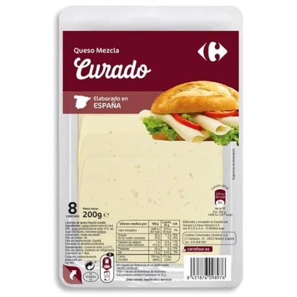 Queso en lonchas curado Carrefour 200 g. - 0.2 kg - Imagen del producto en Findit