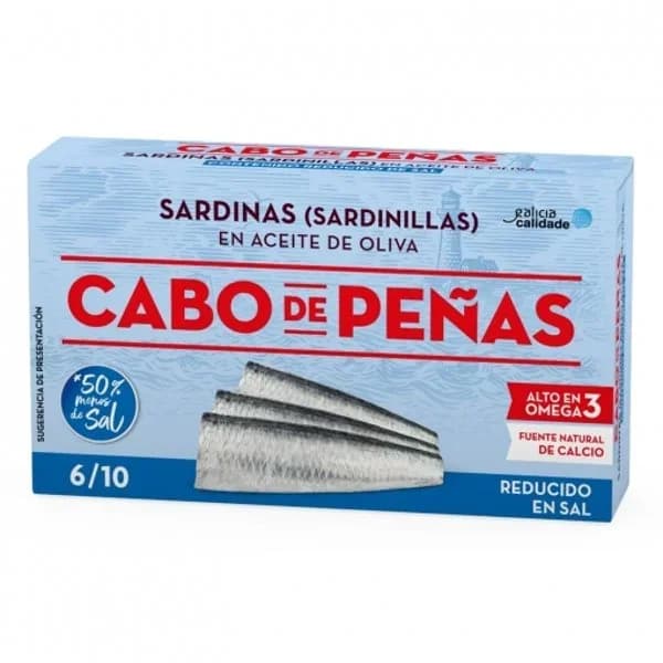 Sardinillas en aceite de oliva contenido reducido de sal Cabo de Peñas 60 g. - 0.06 kg - Imagen del producto en Findit