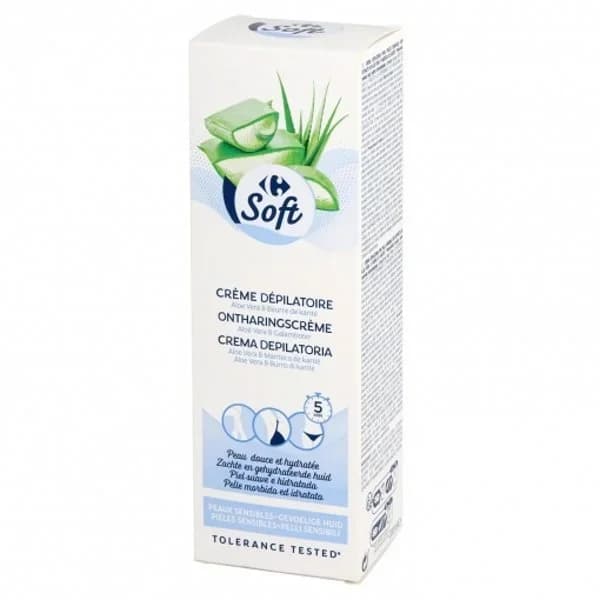 Crema depilatoria con aloe vera y manteca de karité piel sensible Carrefour Soft 200 ml. - 0.2 l - Imagen del producto en Findit