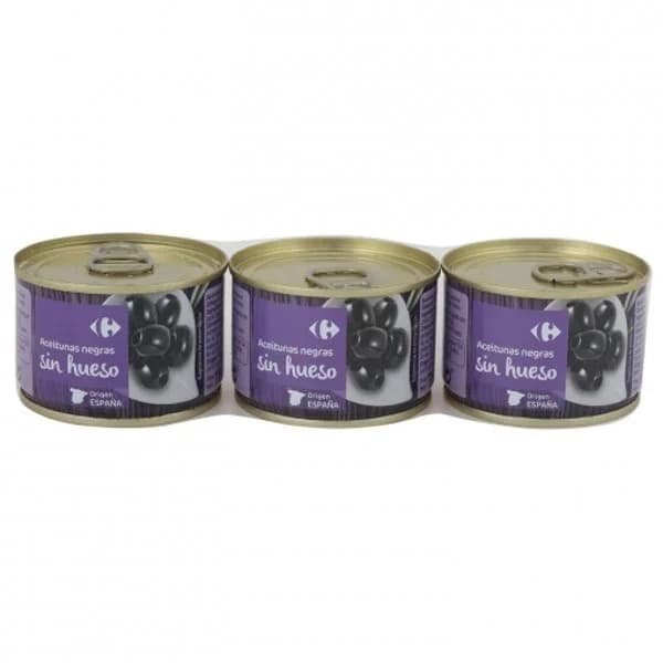 Aceitunas negras sin hueso Carrefour pack de 3 latas de 50 g. - 0.15 kg - Imagen del producto en Findit