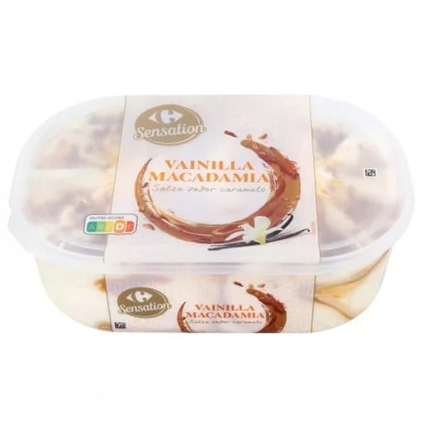 Helado de vainilla y macadamia con salsa de caramelo Carrefour Sensation 900 ml. - 0.48 kg - Imagen del producto en Findit