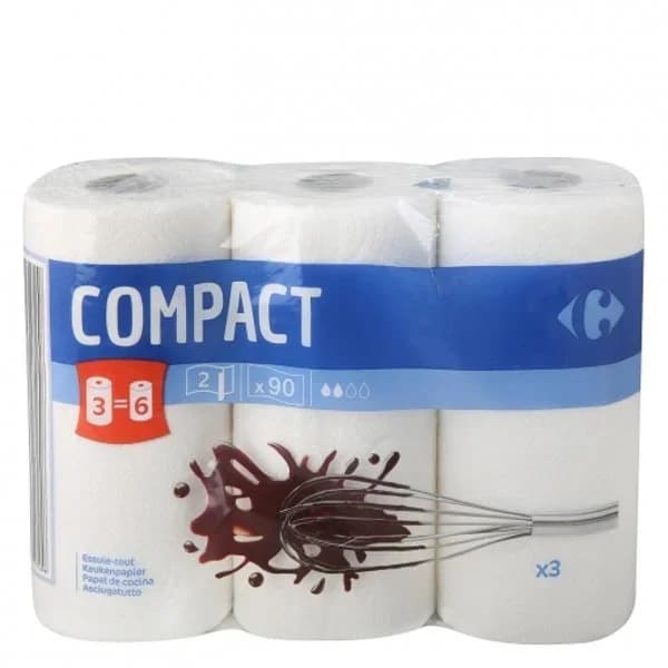 Papel de cocina compact Carrefour 3 rollos. - 3.01 ud - Imagen del producto en Findit