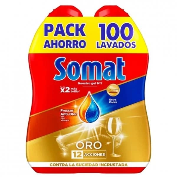 Gel para lavavajillas frescor antiolor Oro Somat pack de 2 unidades de 50 lavados. - 98.61 ud - Imagen del producto en Findit