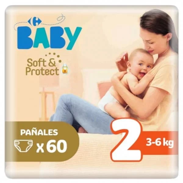 Pañales Carrefour Baby soft&protect Talla 2 (3-6 kg) 60 ud. - 59.94 ud - Imagen del producto en Findit