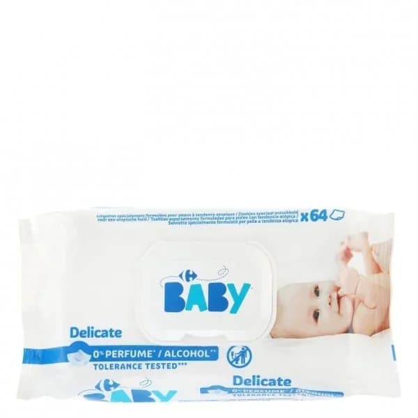 Toallitas Bebé Carrefour Piel Atópica 63 uds - 59.33 ud - Imagen del producto en Findit