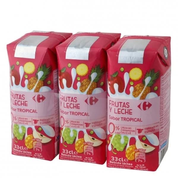 Zumo de frutas y leche Carrefour sabor tropical pack de 3 briks de 33 cl. - 0.99 l - Imagen del producto en Findit