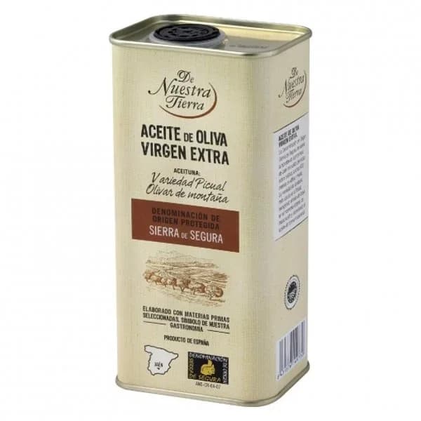 Aceite de oliva virgen extra De Nuestra Tierra D.O Sierra de Segura lata 50 cl. - 0.5 l - Imagen del producto en Findit