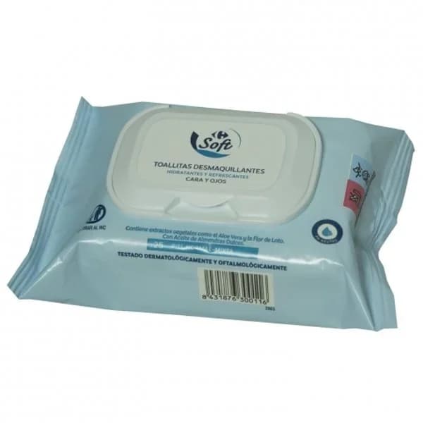 Toallitas desmaquillantes cara y ojos piel normal-mixta Carrefour Soft 25 ud. - 23 ud - Imagen del producto en Findit
