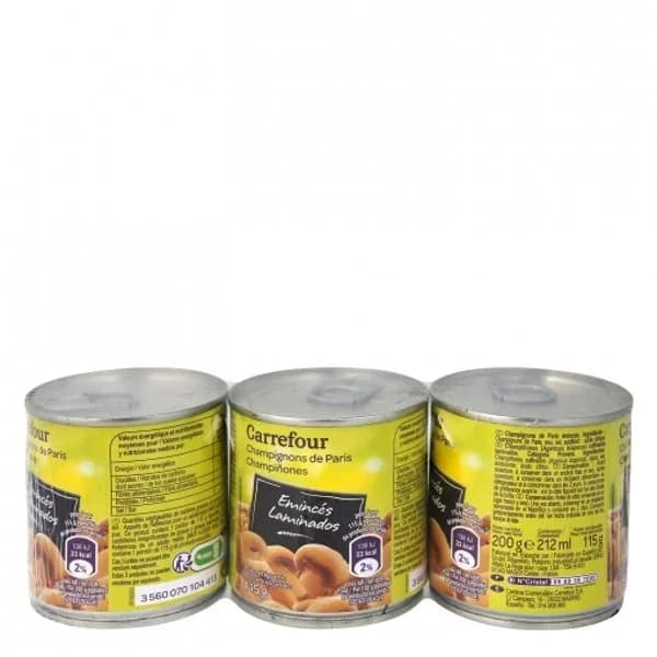 Champiñones laminados Carrefour pack de 3 unidades de 115 g. - 0.35 kg - Imagen del producto en Findit