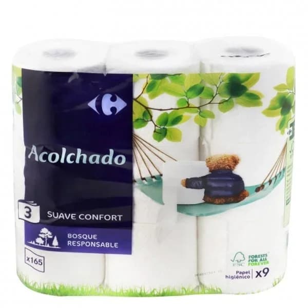 Papel higiénico acolchado Carrefour 9 rollos. - 9.04 ud - Imagen del producto en Findit