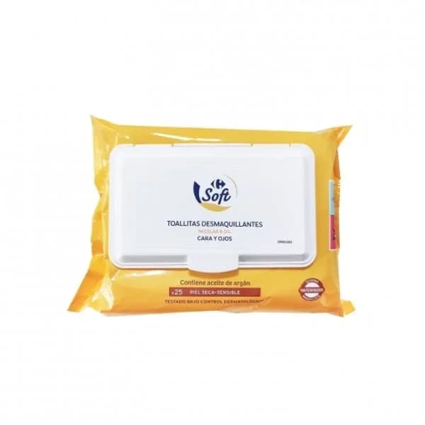 Toallitas desmaquillantes micelar & oil waterproof Carrefour Soft 25 ud. - 25 ud - Imagen del producto en Findit