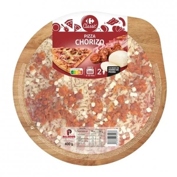 Pizza chorizo, jamón y bacon Carrefour Classic' 400 g. - 0.4 kg - Imagen del producto en Findit