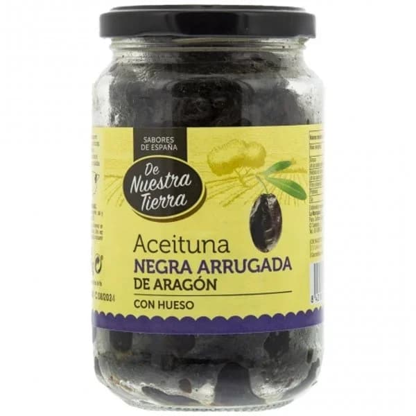 Aceituna negra arrugada de Aragón con hueso De Nuestra Tierra 220 g. - 0.22 kg - Imagen del producto en Findit