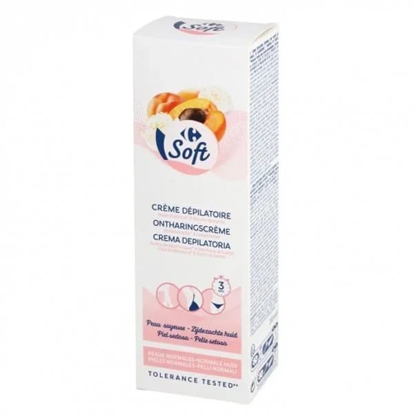 Crema depilatoria con aceite de semilla de albaricoque y manteca de karité para pieles normales Carrefour Soft - 1 ud - Imagen del producto en Findit