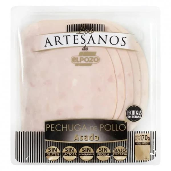 Pechuga de pollo asada en lonchas Receta Artesana El Pozo sin gluten y sin lactosa 170 g - 0.17 kg - Imagen del producto en Findit