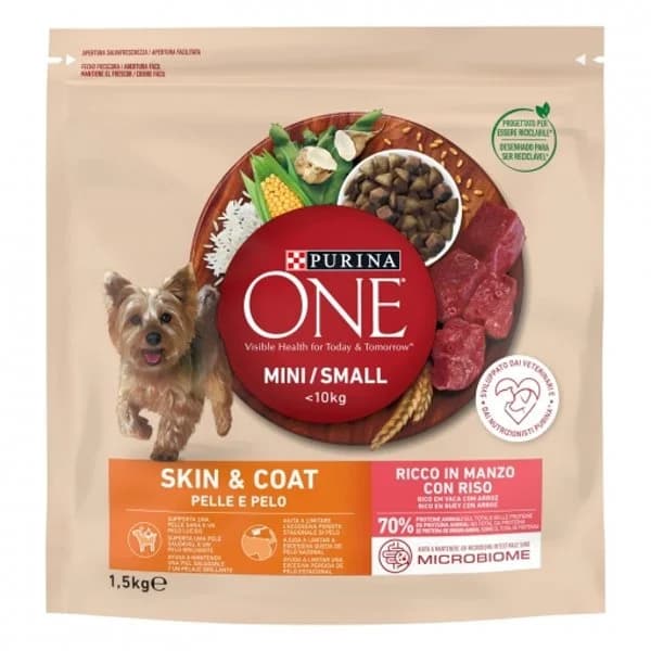 Pienso de buey y arroz para perro adulto Mini Purina One piel y pelaje 1,5 Kg. - 1.5 kg - Imagen del producto en Findit