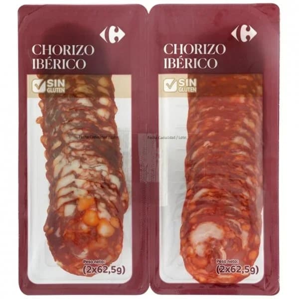 Chorizo ibérico en lonchas Carrefour El Mercado 2x62,5 g - 0.12 kg - Imagen del producto en Findit