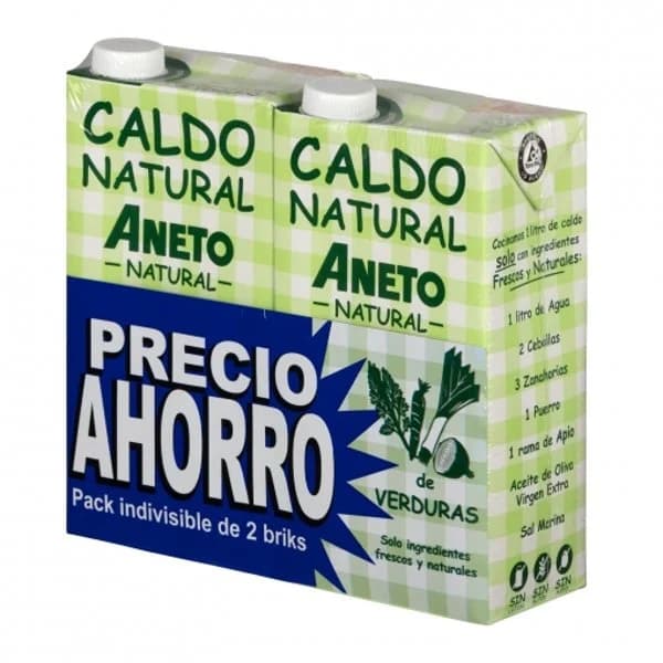 Caldo natural de verduras Aneto sin gluten y sin lactosa pack de 2 briks de 1 l. - 2 l - Imagen del producto en Findit
