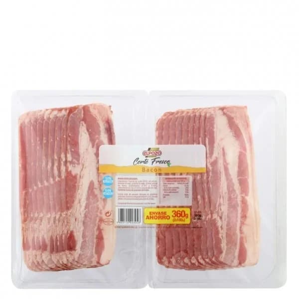 Bacon ahumado en lonchas El Pozo pack de 2 unidades de 180 g envase de 360 g - 0.36 kg - Imagen del producto en Findit