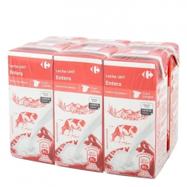 Leche entera Carrefour pack de 6 briks de 200 ml. - 1.2 l - Imagen del producto en Findit