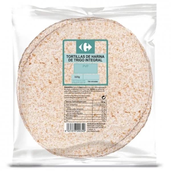 Tortillas de harina de trigo integral Carrefour 320 g - 1 ud - Imagen del producto en Findit
