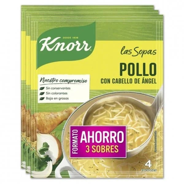 Sopa del pollo con cabello de ángel Knorr pack 3 unidades de 71 g. - 1 ud - Imagen del producto en Findit