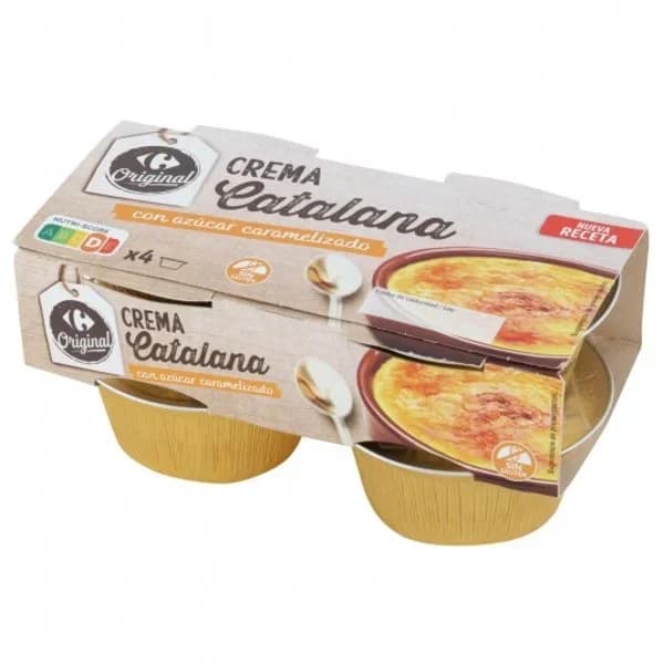 Crema catalana con azúcar caramelizado Carrefour Original sin gluten pack de 4 unidades de 100 g. - 0.4 kg - Imagen del producto en Findit