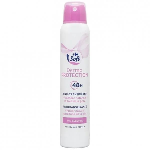 Desodorante en spray dermo protección 48h antitranspirante frescor natural 0% alcohol Carrefour Soft 200 ml. - 0.2 l - Imagen del producto en Findit