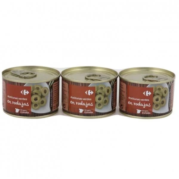 Aceitunas verdes en rodajas Carrefour pack de 3 unidades de 50 g. - 0.15 kg - Imagen del producto en Findit