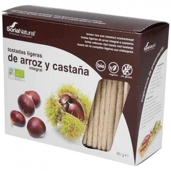 Tostadas ligeras de arroz integral y castaña ecológicas Soria Natural sin gluten 95 g. - 0.1 kg - Imagen del producto en Findit