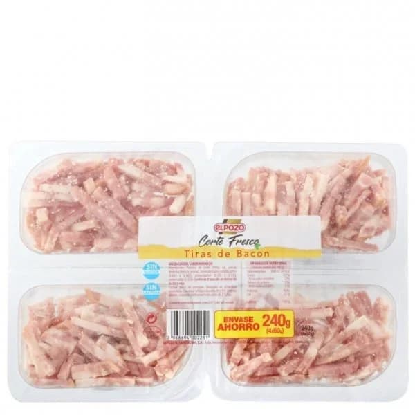 Bacón cocido ahumado en tiras El Pozo Corte Fresco sin gluten y sin lactosa pack 4x60 g - 0.24 kg - Imagen del producto en Findit