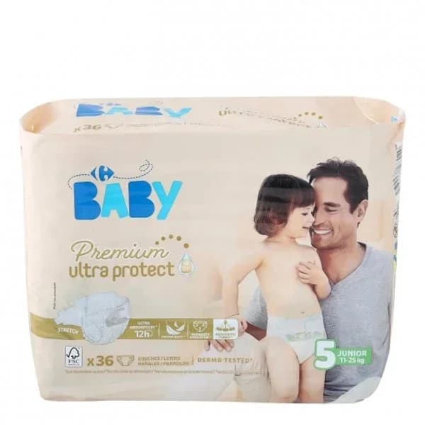Pañales premium ultra protect Carrefour Baby T5 (11kg.-25kg) 36 ud. - 36.08 ud - Imagen del producto en Findit