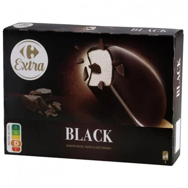 Bombón helado sabor nata y chocolate negro Black Carrefour 4 ud. - 4.01 ud - Imagen del producto en Findit