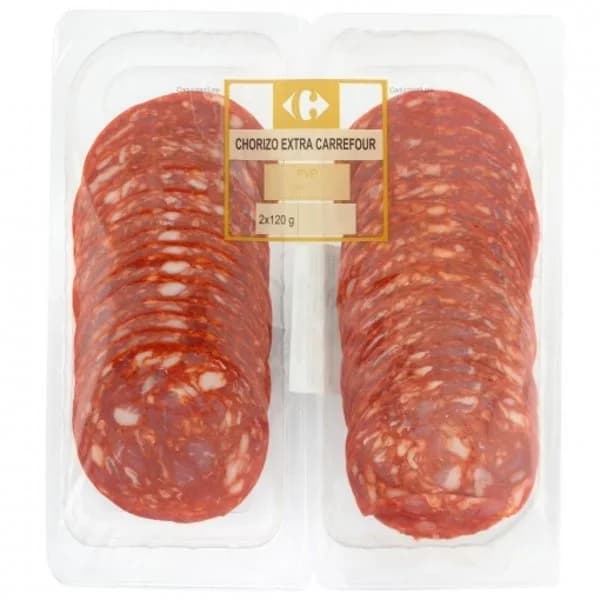 Chorizo extra en lonchas Carrefour El Mercado sin gluten y sin lactosa 2x120 g - 0.24 kg - Imagen del producto en Findit