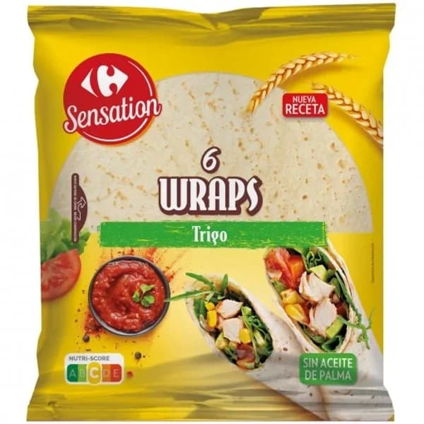 Wraps tortillas de trigo Carrefour Sensation sin aceite de palma 6 ud. - 0.37 kg - Imagen del producto en Findit