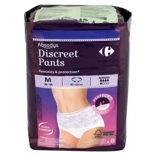 Pants para incontinencia de orina normal talla M Absodys Carrefour 8 ud. - 8.01 ud - Imagen del producto en Findit