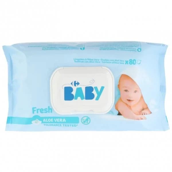 Toallitas bebé fres aloe vera Carrefour 80 ud. - 105 ud - Imagen del producto en Findit