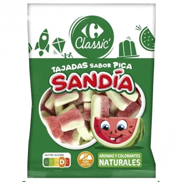 Caramelos de goma tajadas sandía Carrefour Classic sin gluten 200 g. - 0.2 kg - Imagen del producto en Findit