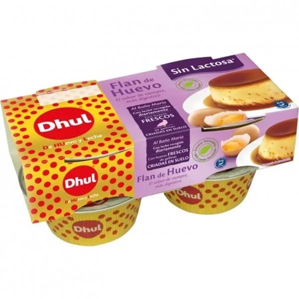 Flan de huevo al baño María Dhul sin lactosa pack de 4 unidades de 110 g. - 0.44 kg - Imagen del producto en Findit