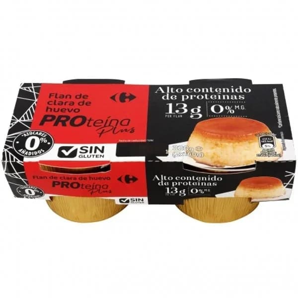 Flan de clara de huevo Proteína Plus 0% materia grasa sin azúcares añadidos Carrefour sin gluten pack de 2 unidades de 160 g. - 0.32 kg - Imagen del producto en Findit
