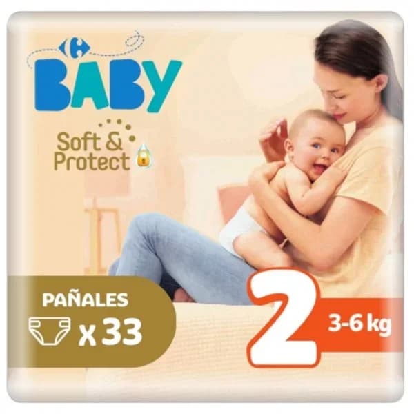 Pañales Carrefour Baby soft&protect Talla 2 (3-6 kg) 33 ud. - 1 ud - Imagen del producto en Findit